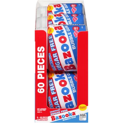 Bazooka Sugar-Free Bubble Gum - 60 Count To Go Cup (Pack of 6) - Pink Chewing Bubble Gum Resealable Container - Fun Holiday Stocking Stuffers - Festive Bulk Candy Gift Stocking Stuffer For Kids