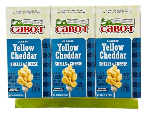 Cabot Macaroni &amp; Cheese Classic Yellow Cheddar Bundle: Includes Three 6.25 oz Boxes of Cabot Classic Yellow Cheddar Shells &amp; Premium Aged Cabot Macaroni &amp; Cheese along with a Reusable Leftover Bag