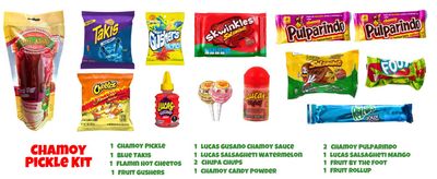 Tiktok Chamoy Pickle Kit With Fruit Roll-up-Takis Chips-Lucas Gusano, Swinkles Salsagheti - Mexican Candy Gift Box-by Food Crush