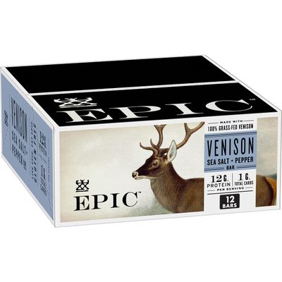 EPIC Venison Sea Salt &amp; Pepper Bars, Keto Friendly, Gluten Free, 12 ct