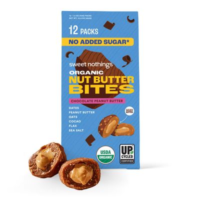 Sweet Nothings, Chocolate, USDA Organic Nut Butter Bites Protein Bar, Nut &amp; Date Snack, Filled with Peanut Butter, 12-2 Bite Value Packs - No Added Sugar, Plant Based, Vegan, Only 7 Ingredients