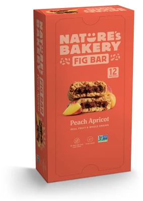 Natures Bakery Whole Wheat Fig Bars, Peach Apricot, Real Fruit, Vegan, Non-GMO, Snack bar, 1 box with 12 twin packs (12 twin packs)