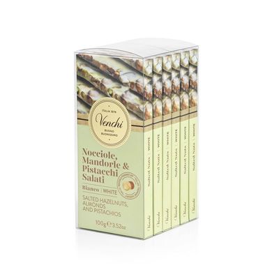 Venchi - Bundle of 6 White Chocolate with Salted Nuts Bars - with Hazelnuts, Pistachios and Almonds, 21.16 oz - 3.52oz each bar - Gluten Free - Family Pack