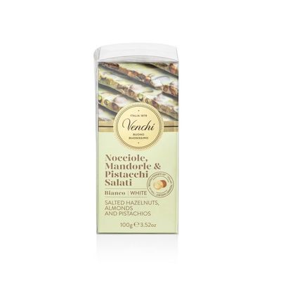 Venchi - Bundle of 6 White Chocolate with Salted Nuts Bars - with Hazelnuts, Pistachios and Almonds, 21.16 oz - 3.52oz each bar - Gluten Free - Family Pack