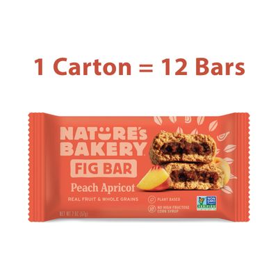 Natures Bakery Whole Wheat Fig Bars, Peach Apricot, Real Fruit, Vegan, Non-GMO, Snack bar, 1 box with 12 twin packs (12 twin packs)
