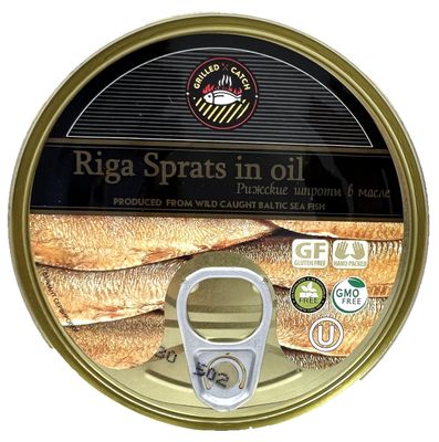 Latvian Smoked Riga Sprats in Oil 5.6 Oz. Tin Pack of 24