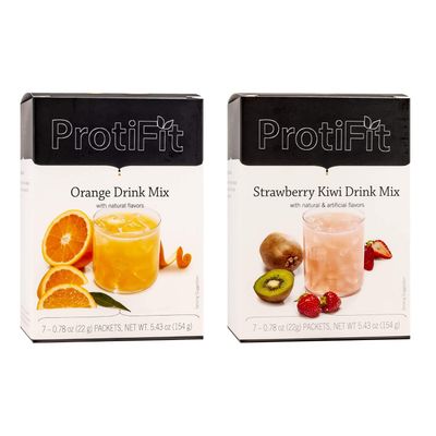 PROTIFIT - High Protein Orange &amp; Strawberry Kiwi Fruit Drink 2 Pack, 15g Protein, Low Calorie, Sugar Free, Ideal Protein Compatible, 7 Servings Per Box, (2 Pack)