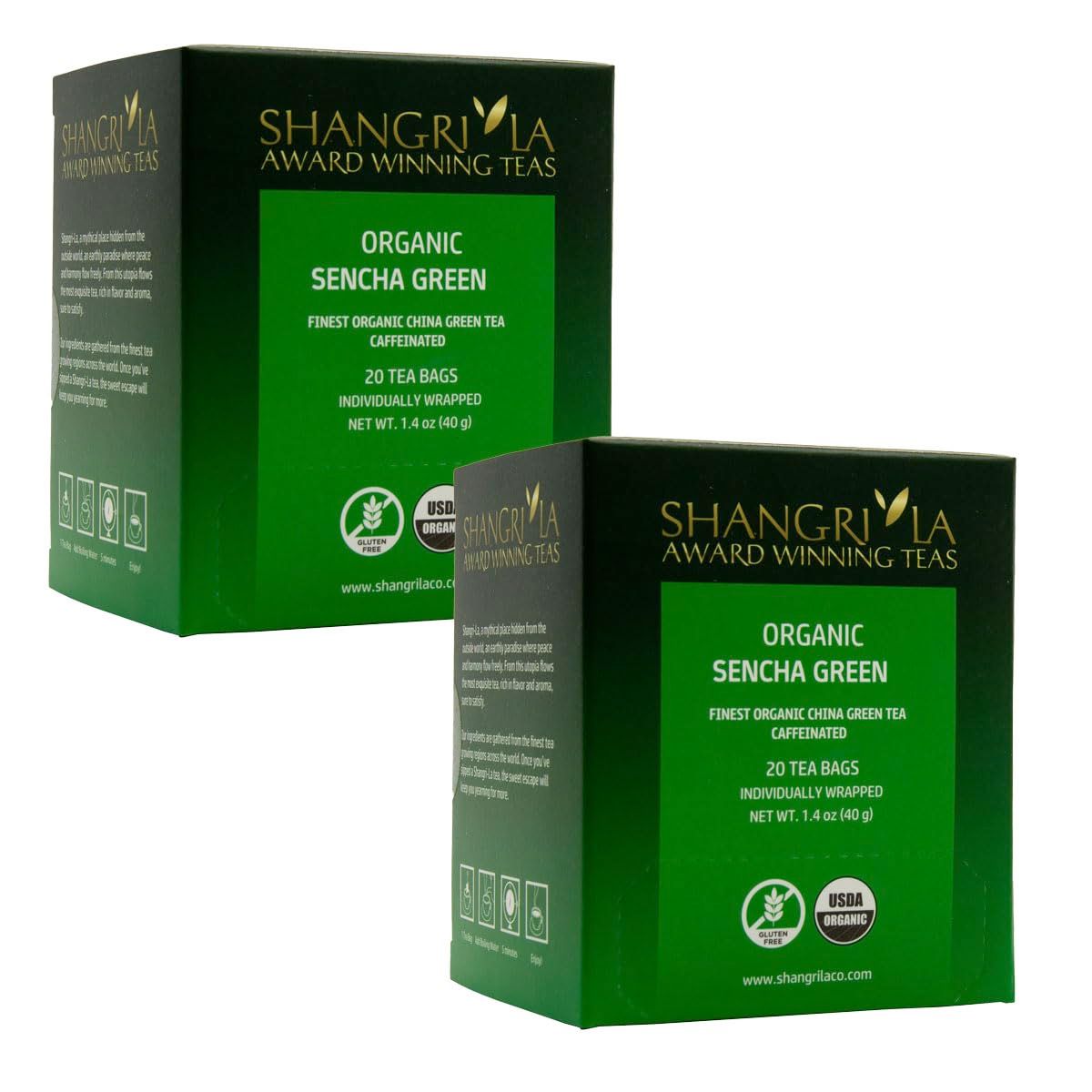 Shangri-La Tea Company Organic Sencha Green Tea, 2 Boxes with 20 Tea Bags Each (40 Total)