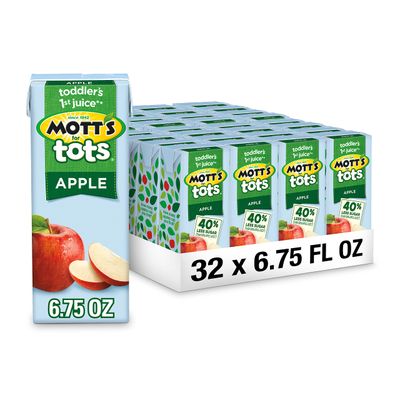 Mott&#39;s For Tots Apple, 6.75 Fl Oz Boxes, 32 Count (4 Packs Of 8), Juice With Purified Water, Good Source Of Vitamin C, 40% Less Sugar Than 100% Apple Juice, No Artificial Sweeteners