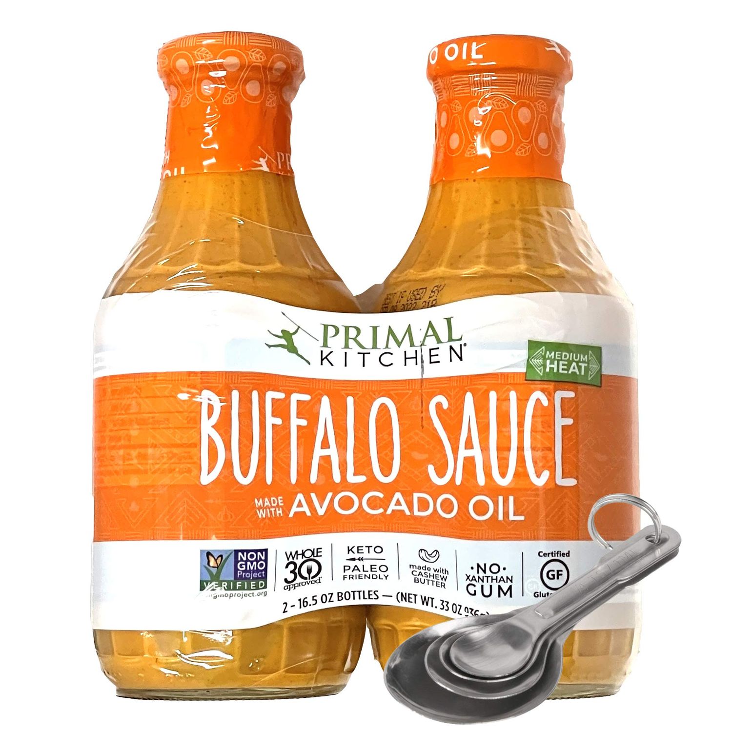 [Pack of 2][Free Measuring Spoon] Primal Kitchen Buffalo Sauce, No Dairy, Whole 30 Approved, Keto &amp; Paleo Certified - Family Size 16.5 Ounce