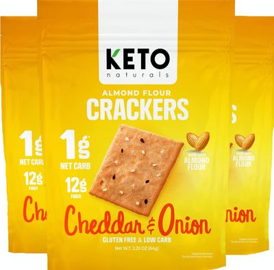 Keto Crackers low carb crackers Cheddar and Onion Keto friendly snack crackers almost zero carb no sugar 3 Pack almond flour crackers healthy snack absolutely gluten free crackers paleo snack friendly