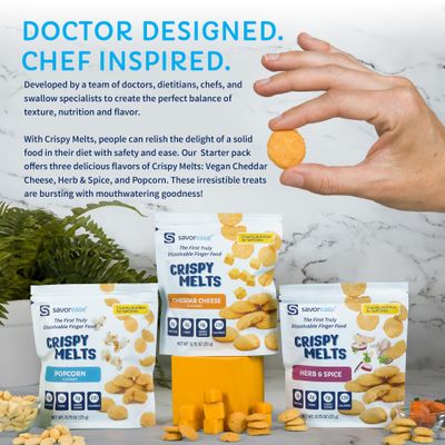 Savorease Crispy Melts Starter Pack - Crunchy Gluten-Free &amp; Non-Dairy Dissolvable Finger Food for Soft Diets Made from Plant-Based Ingredients with No Added Sugar - 4 Pack