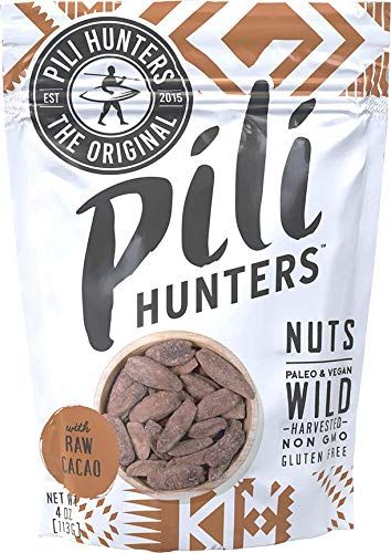 Pili Hunters - Wild Sprouted Pili Nuts, Raw Cacao (4 oz Bag) Vegan Snack for Low Carb Energy, Gluten Free, Superfood, As Seen on Shark Tank