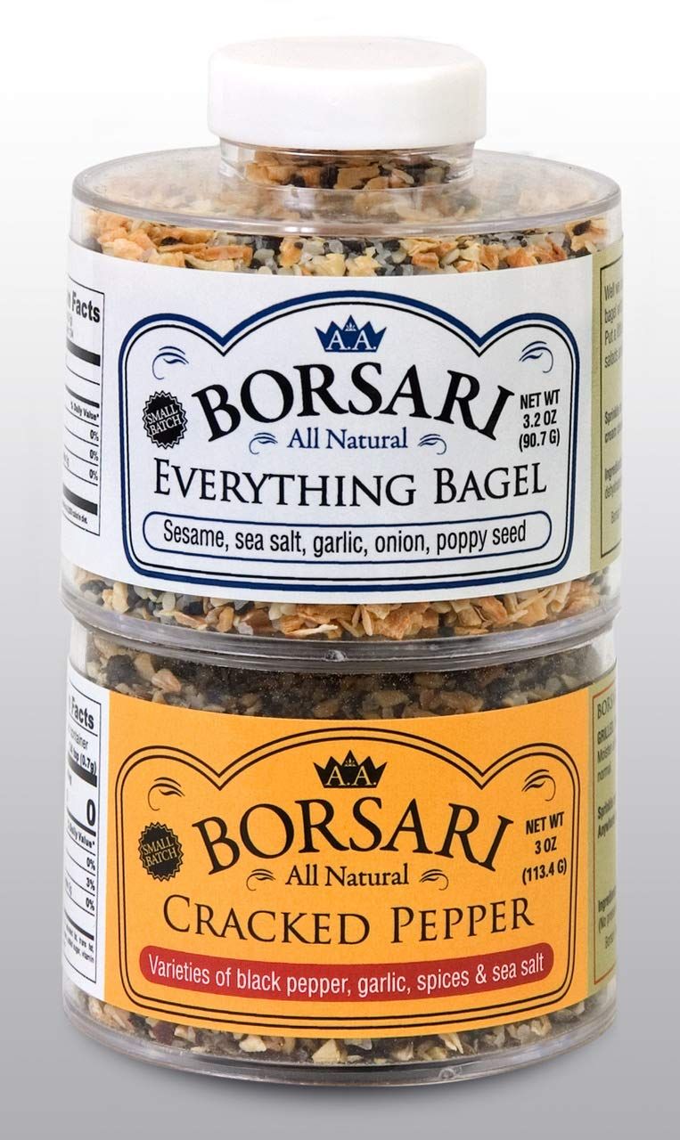 Borsari Seasoned Salt Combo - Multi-Use All Purpose Cracked Pepper and Everything Bagel Seasonings - Gluten Free Gourmet Sea Salt Blends With Spices - Set of 2, 3-3.2 oz Shaker Bottles