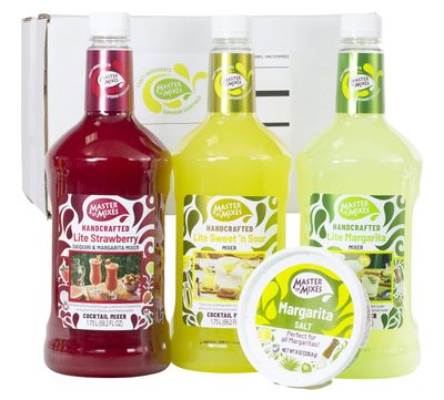Master of Mixes Margarita / Daiquiri Lite Drink Mixes Variety, Ready to Use, 1.75 Liter Bottles (59.2 Fl Oz), Pack of 3 Flavors + Margarita Salt