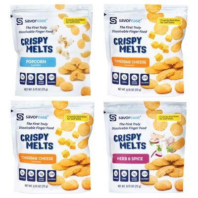 Savorease Crispy Melts Starter Pack - Crunchy Gluten-Free &amp; Non-Dairy Dissolvable Finger Food for Soft Diets Made from Plant-Based Ingredients with No Added Sugar - 4 Pack