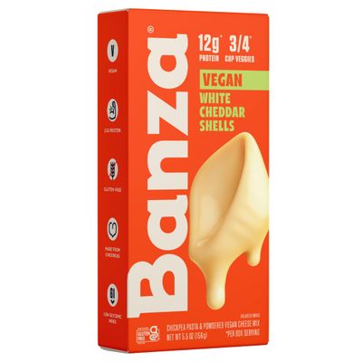 Banza Shells &amp; Vegan White Cheddar Mac and Cheese - High Protein, Gluten Free Mac and Cheese, and Lower Carb Vegan Protein Mac and Cheese 5.5oz