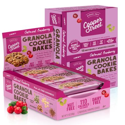 Cooper Street - Chewy Granola Bakes, Cranberry Oatmeal Cookies, Oatmeal Bars Alternative, Guilt-Free Snacks/Breakfast Cookies, No Nuts, Dairy, Soy &amp; Artificial Ingredients, 12ct Economy 2 Packs