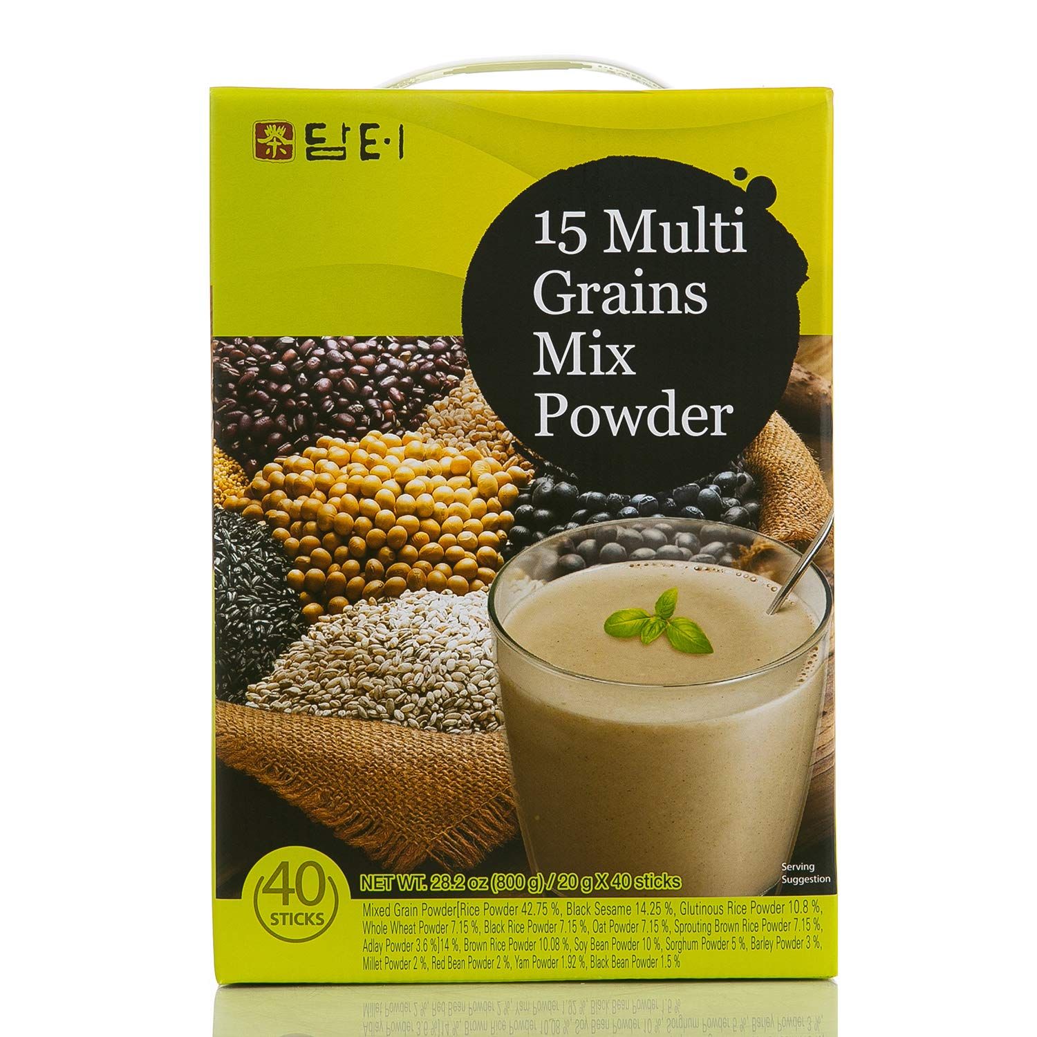 Damtuh Korean 15 Multi Mixed Grain Powder Meal Replacement Shake - Healthy Breakfast Drink, Nutritious Grain Latte, Misugaru, 20g x 40 Sticks (Pack of 1)