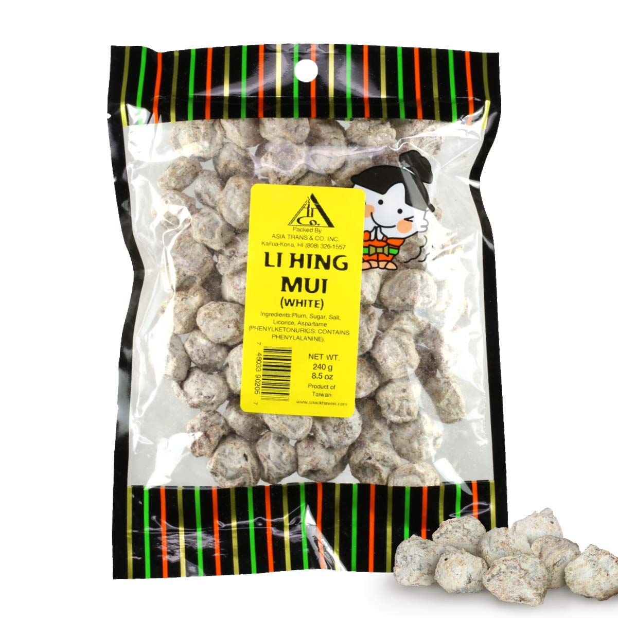 Asia Trans Seeded White Li Hing Mui Crack Seed Plums | Hawaiian Favorite | Salty, Sour, &amp; Bitter Dried Asian Plum Candy