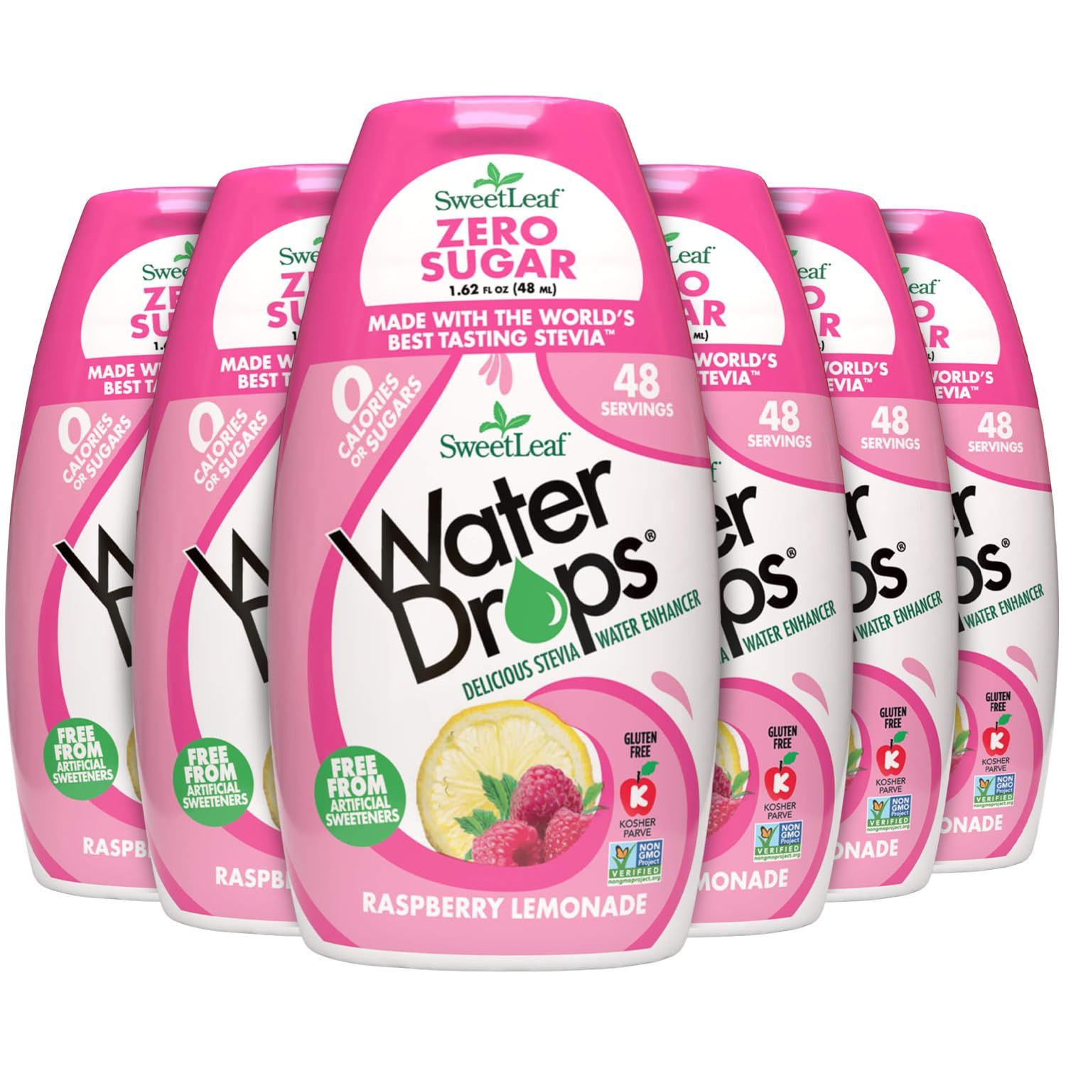 SweetLeaf Water Drops, Raspberry Lemonade - Sugar-Free Water Enhancer Drops, Stevia &amp; Monk Fruit Sweetener Water Flavoring, 1.62 Fl Oz (Pack of 6)