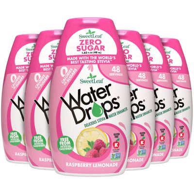 SweetLeaf Water Drops, Raspberry Lemonade - Sugar-Free Water Enhancer Drops, Stevia &amp; Monk Fruit Sweetener Water Flavoring, 1.62 Fl Oz (Pack of 6)