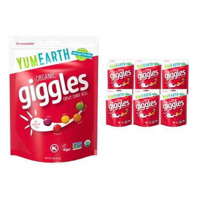 YumEarth Organic Giggles Chewy Candy - Allergy Friendly (Top 9 Free), No Artificial Dyes or Flavors, Non GMO, Gluten Free, Vegan Candy Snacks - 5 Ounce Bag (Pack of 6)