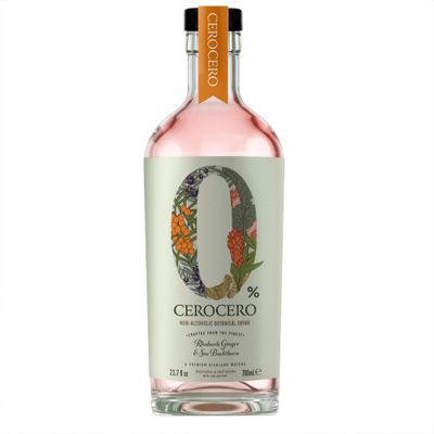 CeroCero Rhubarb, Ginger &amp; Sea Buckthorn Non Alcoholic Gin, Crisp and Refreshing Premium Non Alcoholic Spirits - Halal, Low Sugar, Vegan and Gluten-Free, Part of the Spirits of Virtue Range (700ml)