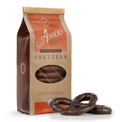 Asher&#39;s Chocolates, Chocolate Covered Pretzels, Gourmet Sweet and Salty Candy, Small Batches of Kosher Chocolate, Family Owned Since 1892 (6.5oz, Dark Chocolate)