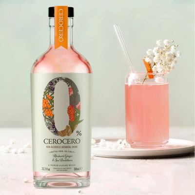 CeroCero Rhubarb, Ginger &amp; Sea Buckthorn Non Alcoholic Gin, Crisp and Refreshing Premium Non Alcoholic Spirits - Halal, Low Sugar, Vegan and Gluten-Free, Part of the Spirits of Virtue Range (700ml)