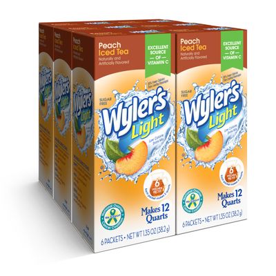 Wyler&#39;s Light Pitcher Packs, Water Drink Mix, Peach Iced Tea, 6 Boxes (36 Pitcher Packets)