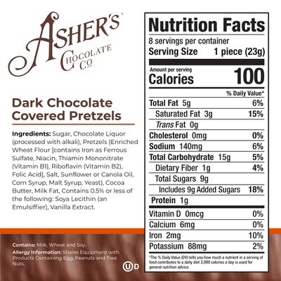 Asher's Chocolates, Chocolate Covered Pretzels, Gourmet Sweet and Salty Candy, Small Batches of Kosher Chocolate, Family Owned Since 1892 (6.5oz, Dark Chocolate)