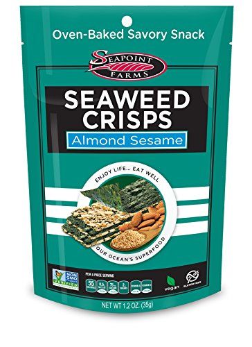 Seapoint Farms Seaweed Crisps, Almond Sesame, Vegan, Gluten-Free, Kosher, and Non-GMO, Healthy Snack, 1.2 oz. Bag, (Pack of 12)