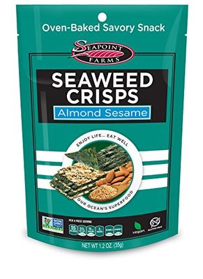 Seapoint Farms Seaweed Crisps, Almond Sesame, Vegan, Gluten-Free, Kosher, and Non-GMO, Healthy Snack, 1.2 oz. Bag, (Pack of 12)