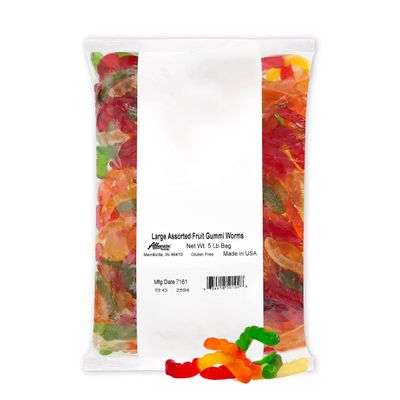 Albanese World&#39;s Best Large Assorted Fruit Gummi Worms, 5lbs of Candy