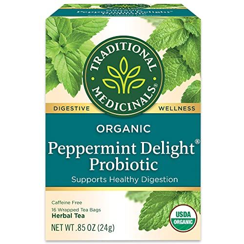 Traditional Medicinals Tea, Organic Peppermint Delight Probiotic, Supports Healthy Digestion, Includes Spearmint 16 Tea Bags