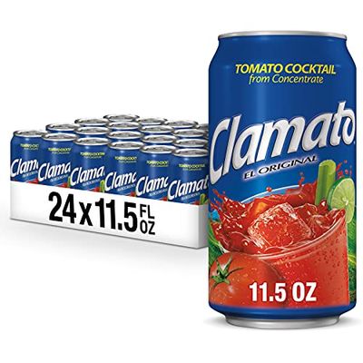Clamato Original Tomato Cocktail, 11.5 fl oz can (Pack of 24), Flavored With Tomato Juice &amp; Spices, Perfect Mixer for the Authentic Michelada, Bloody Mary Drinks, and Seafood Cocktail