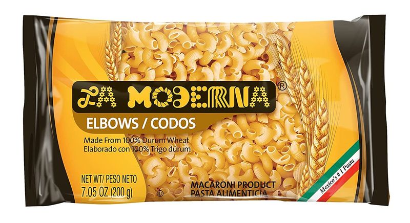 LA MODERNA, Codos, Pasta, Hecha con Smola de Trigo Durum, Enriquecida con Vitaminas y Hierro, 7 oz