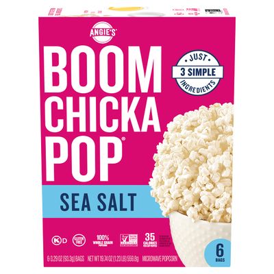 Angie&#39;s BOOMCHICKAPOP Sea Salt Microwave Popcorn, 6 Count, 3.29 oz. bags