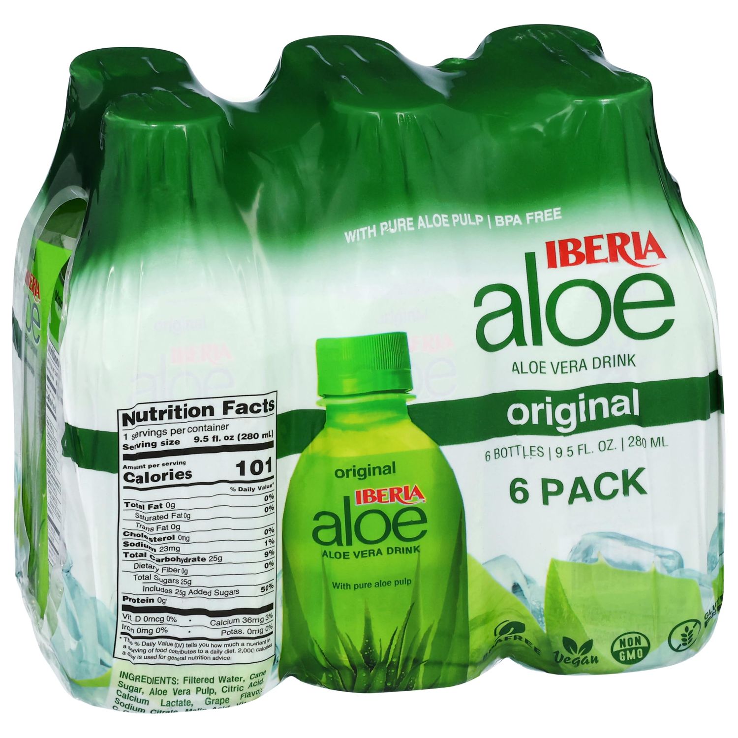 Iberia Aloe Vera Juice Drink With Aloe Pulp, Original, 9.5 Fl Oz, Pack of 6