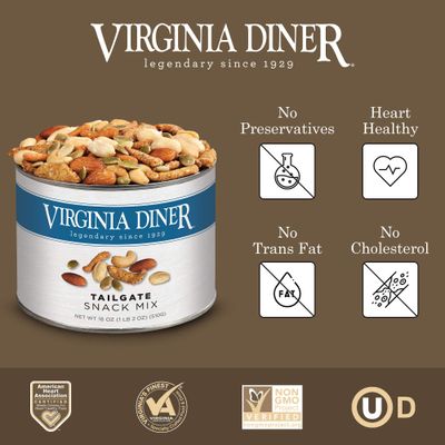 Virginia Diner Tailgate Snack Mix Gourmet Nut Mix (18 Ounce Pack of 1) Virginia Peanuts Gift Pack Blister Roasted Peanuts, Sesame Nut Mix Snacks for Adults
