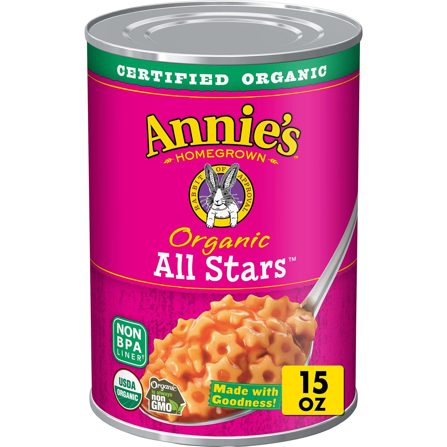 Annie&#39;s Organic All Stars, Canned Pasta in Tomato and Cheese Sauce, 15 oz