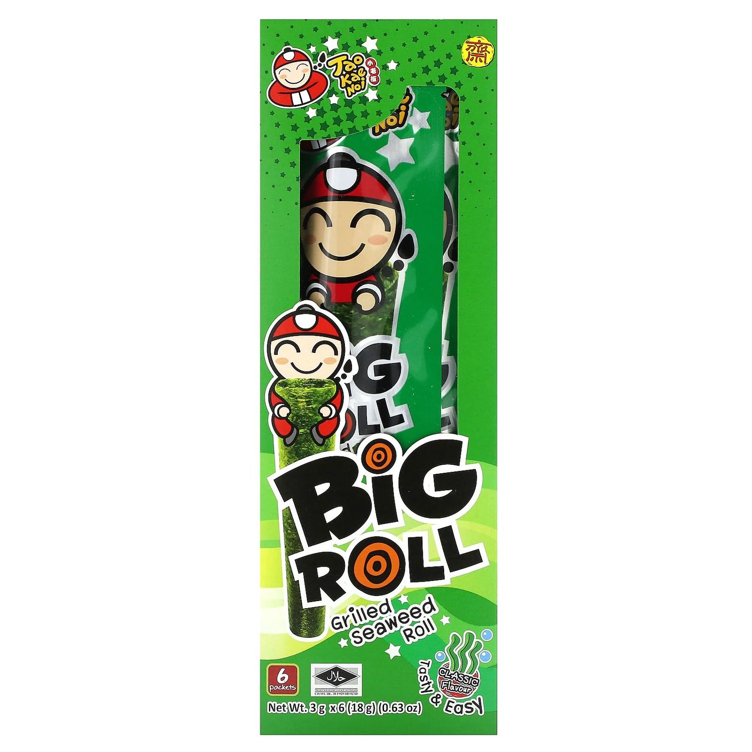 Tao Kae Noi Big Roll, Grilled Seaweed Roll, Classic, 6 Packets, 0.11 oz (3 g) Each