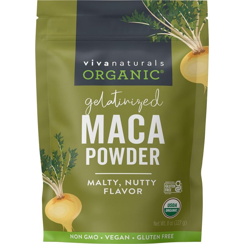 Viva Naturals Organic Maca Powder - Gelatinized Maca Powder Organic, Vegan and Kosher Peruvian Superfood - Certified USDA Organic, Gluten-Free &amp; Non-GMO, 8 oz Resealable Bag