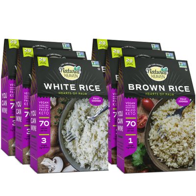 Natural Heaven Hearts of Palm Rice Variety Pack - Low-Carb and Low-Calorie Brown Rice &amp; White Rice, Keto, Paleo, Plant-Based Healthy Food, Ready to Eat, 9 Oz Ea (Pack of 6)