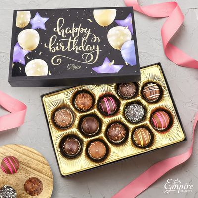 Happy Birthday Chocolates - 12 Assorted Milk &amp; Dark Chocolate Truffles - Gourmet Box - Birthday Gifts for Women &amp; Men, 6 oz
