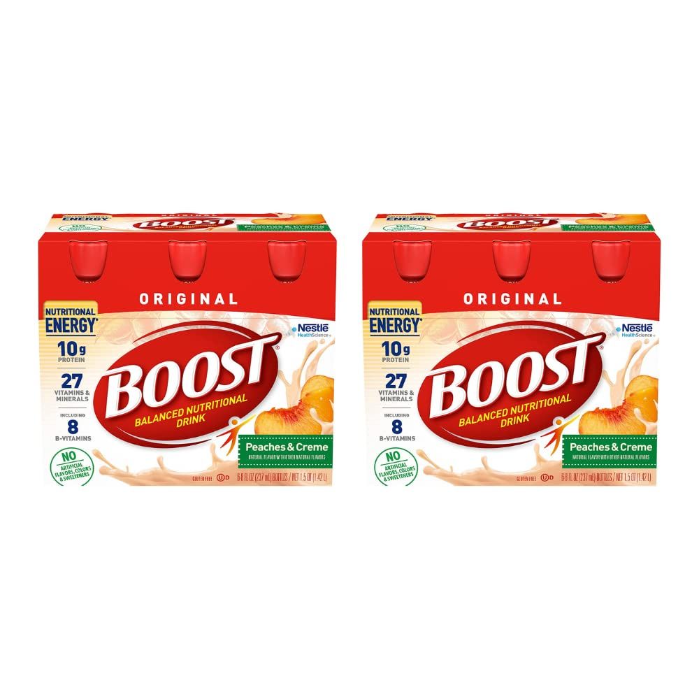 Boost Original Nutritional Energy Balanced Nutritional Drink (6 Count (Pack of 2), Peaches &amp; Creme)
