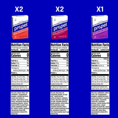 Propel Powder Packets, 3 Flavor Variety Pack, Electrolytes, Vitamins and No Sugar, Packaging May Vary, 0.88 Ounce (Pack of 5)