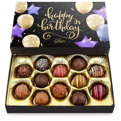 Happy Birthday Chocolates - 12 Assorted Milk &amp; Dark Chocolate Truffles - Gourmet Box - Birthday Gifts for Women &amp; Men, 6 oz