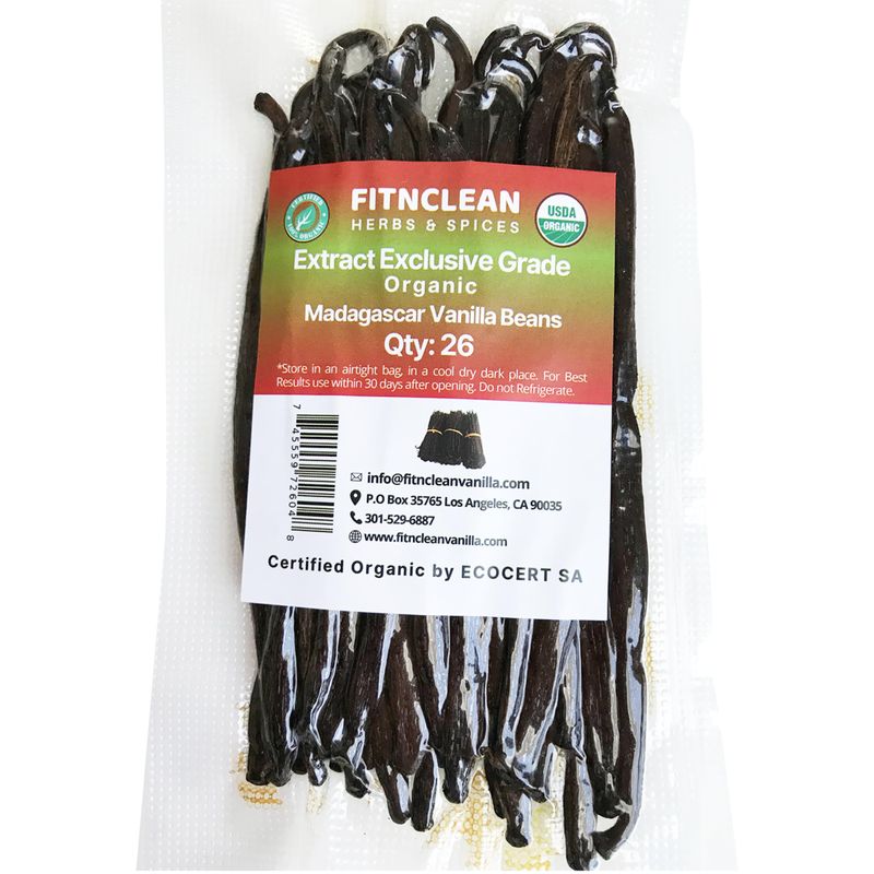 26 Organic Madagascar Vanilla Beans Extract Exclusive Grade B| 4.5 - 5.5 by FITNCLEAN VANILLA| Certified USDA Organic. Bulk Dry Whole Bourbon NON-GMO Pods